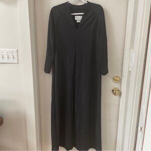 Vintage JC Penney Loungewear Black Maxi Zip Zipper Up Pkts Caftan Dress Size 12